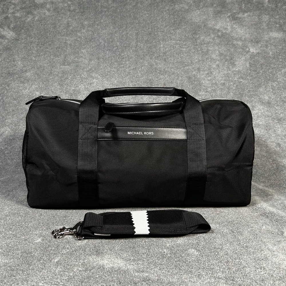 Michael Kors Black Nylon Duffel Bag Travel Weekender Gym Bag with Strap NEW